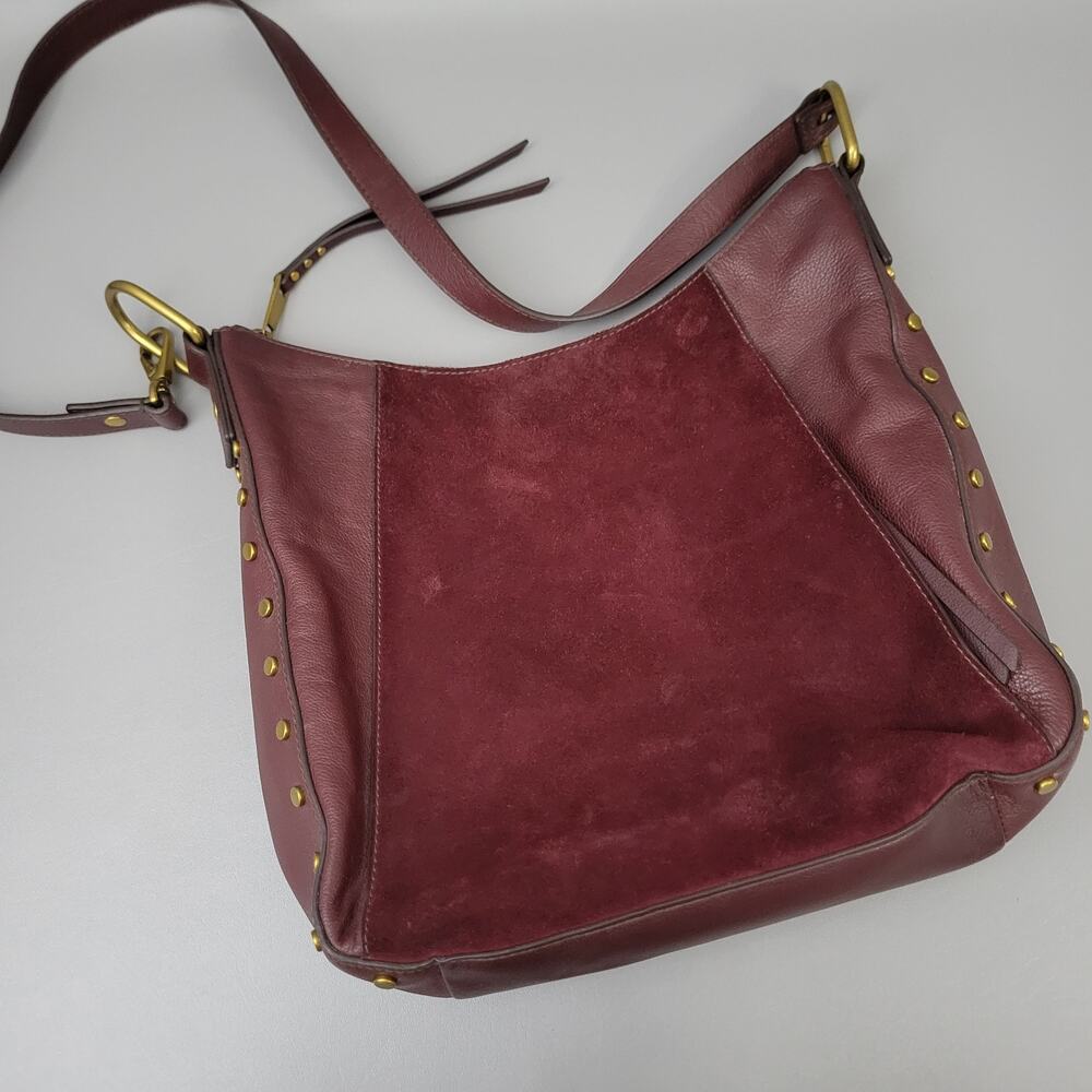 Fossil Talia Burgundy Pebbled Leather Crossbody Hobo Shoulder Bag